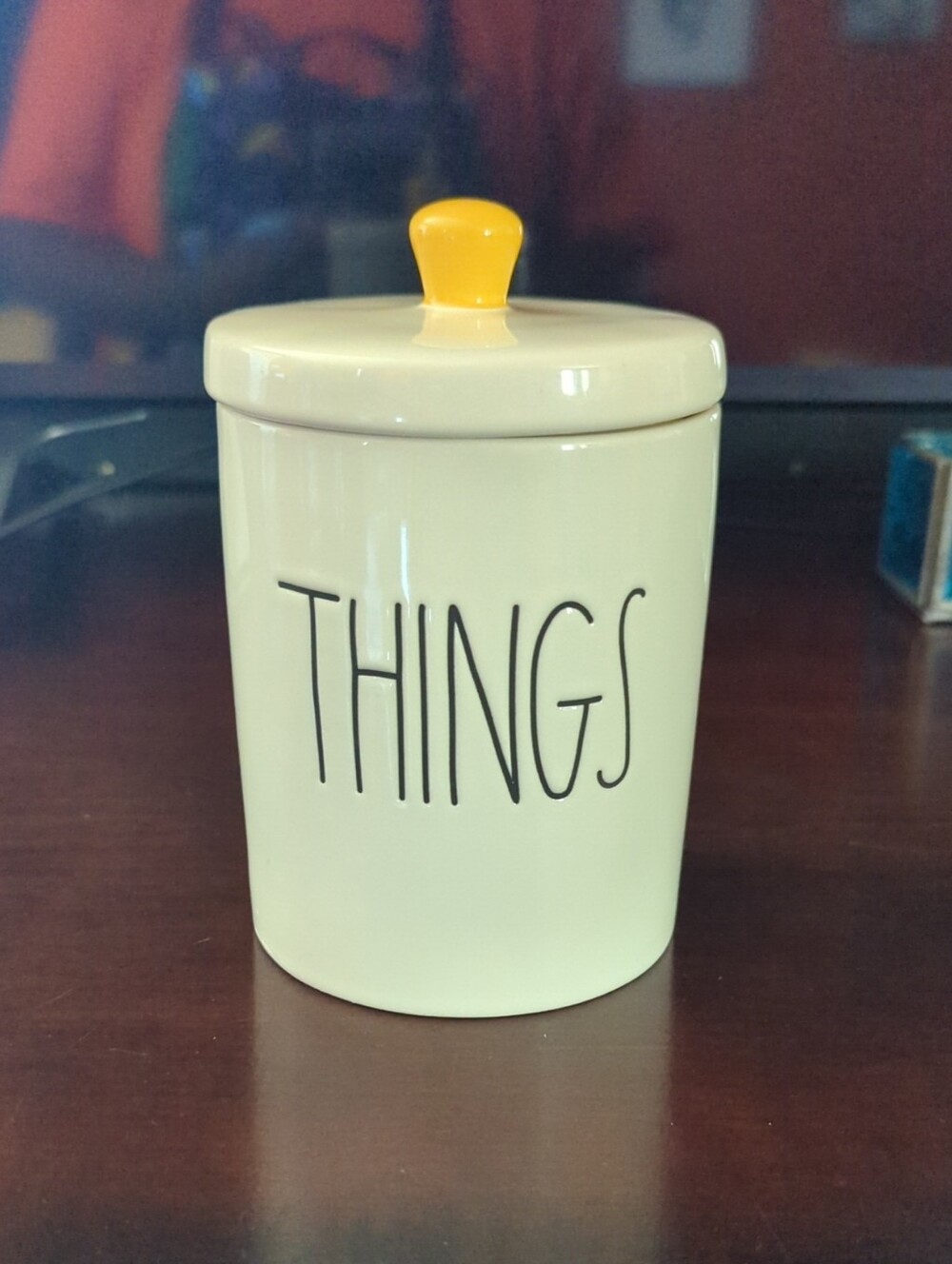 Rae Dunn Cream Ceramic Canister with Yellow Knob